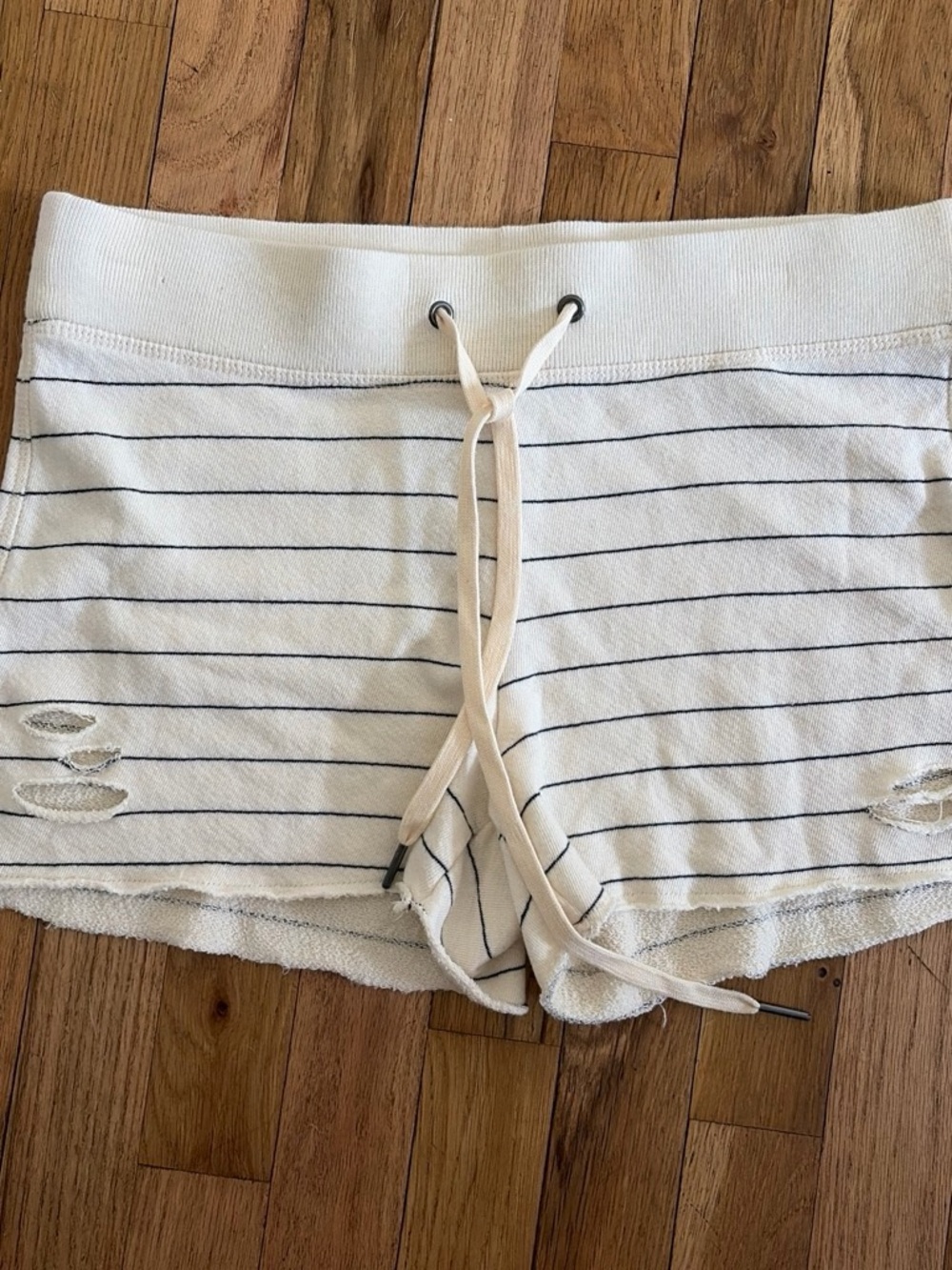n:PHILANTHROPY Cream and Navy Striped Drawstring Athletic Shorts